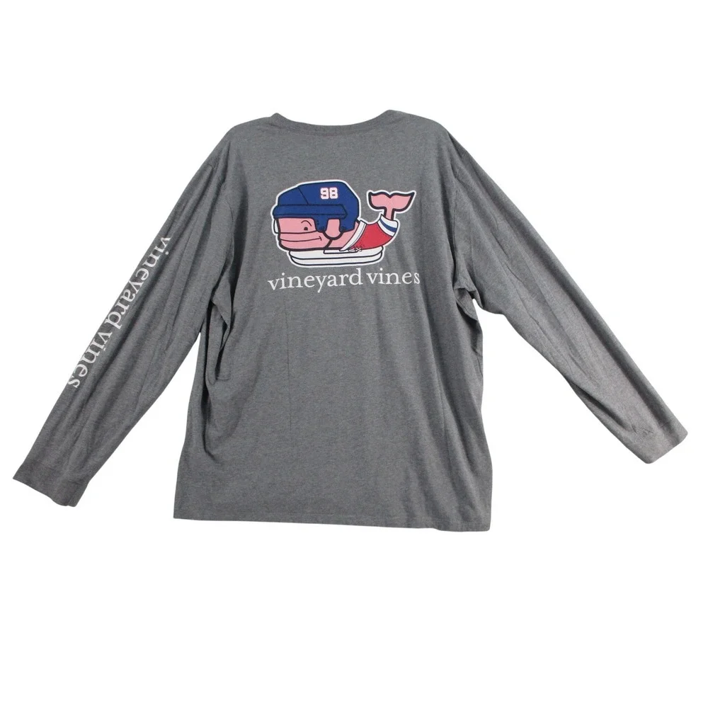 Vineyard Vines‎ Mens XL Gray Hockey Whale Long Sleeve Pocket T-Shirt Cotton